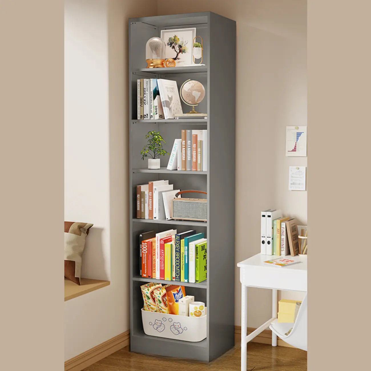 Narrow White Wooden Closed Back Tall Bookshelves Image - 4 | homeyfad