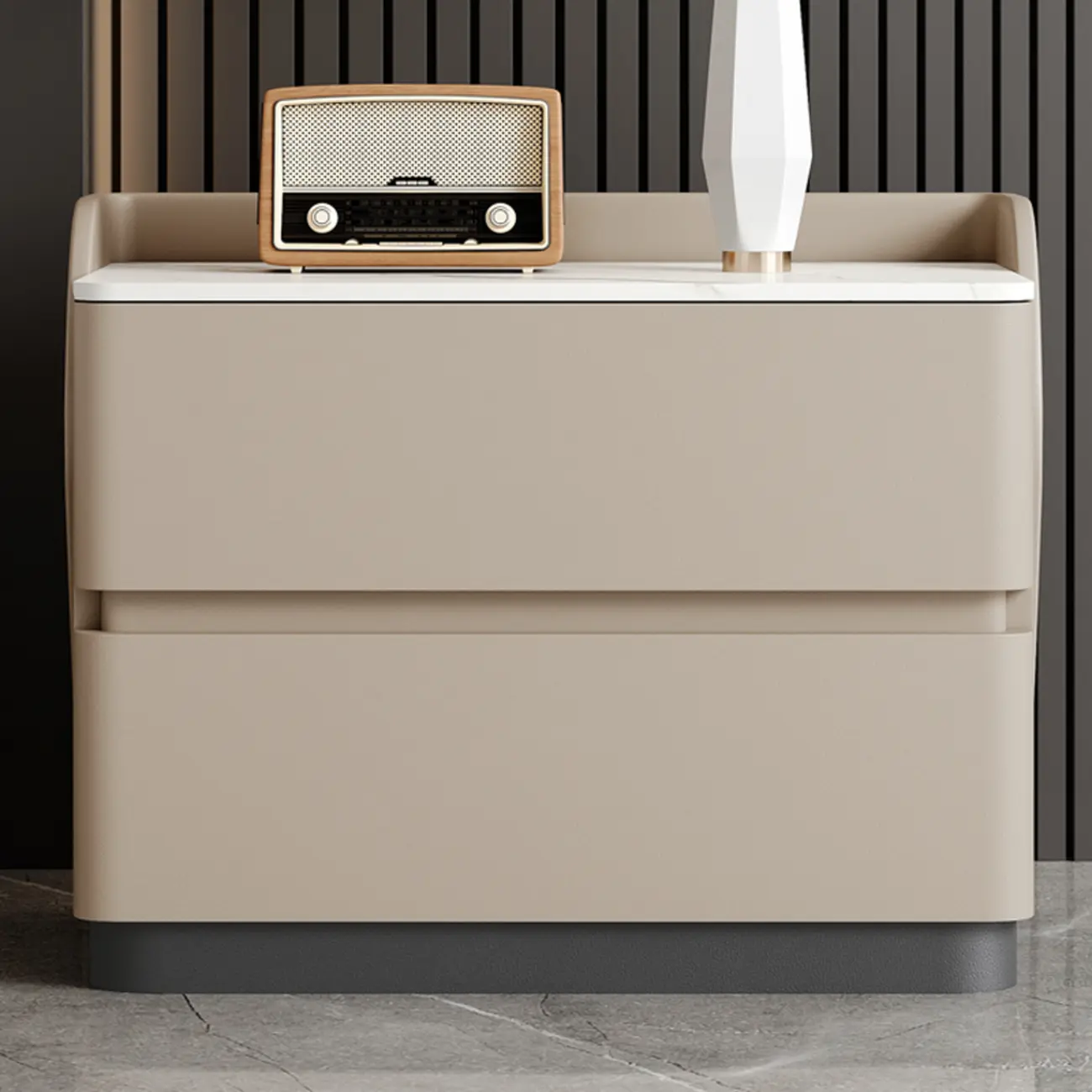 Art Deco Stone Top Nightstand with 2 Storage Drawers Image - 1 | homeyfad