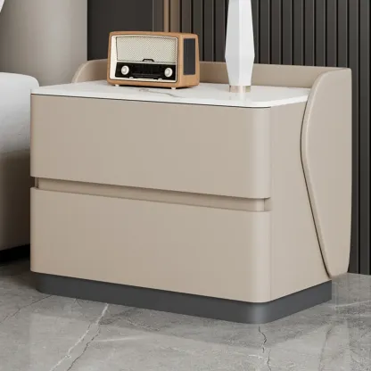Art Deco Stone Top Nightstand with 2 Storage Drawers Image - 2