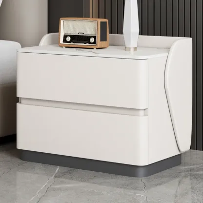 Art Deco Stone Top Nightstand with 2 Storage Drawers Image - 3