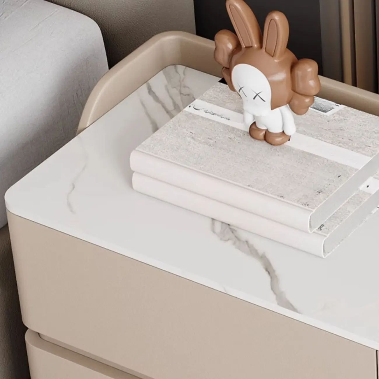 Art Deco Stone Top Nightstand with 2 Storage Drawers Image - 4 | homeyfad