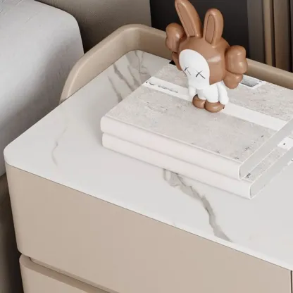 Art Deco Stone Top Nightstand with 2 Storage Drawers Image - 4