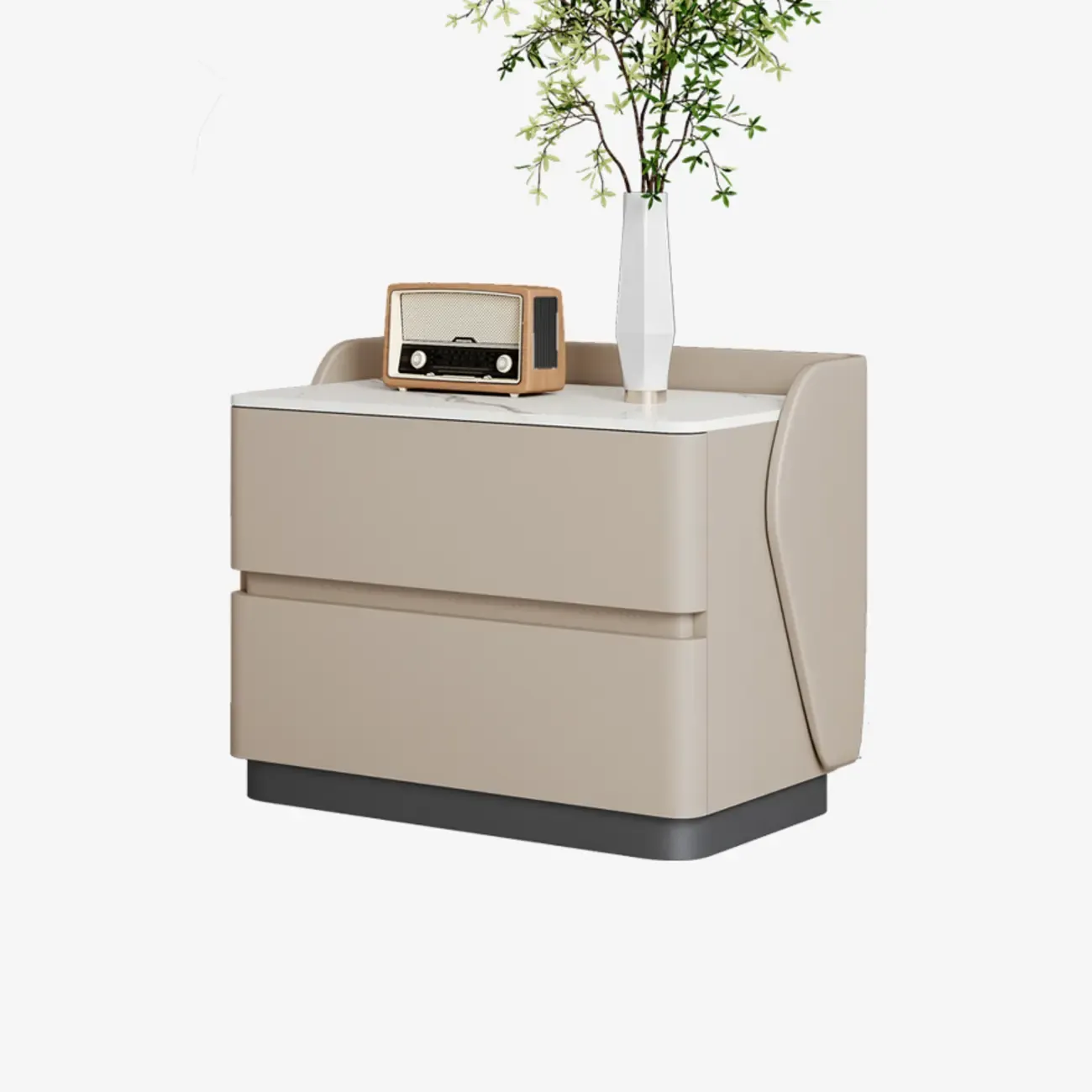 Art Deco Stone Top Nightstand with 2 Storage Drawers Image - 6