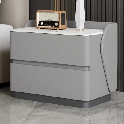 Art Deco Stone Top Nightstand with 2 Storage Drawers Image - 7