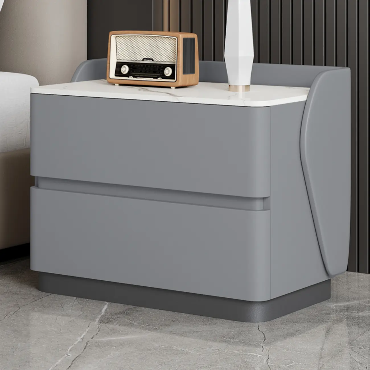Art Deco Stone Top Nightstand with 2 Storage Drawers Image - 9 | homeyfad