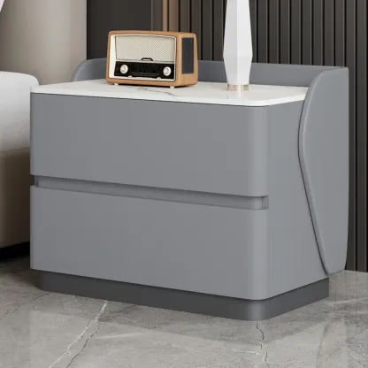 Art Deco Stone Top Nightstand with 2 Storage Drawers Image - 9