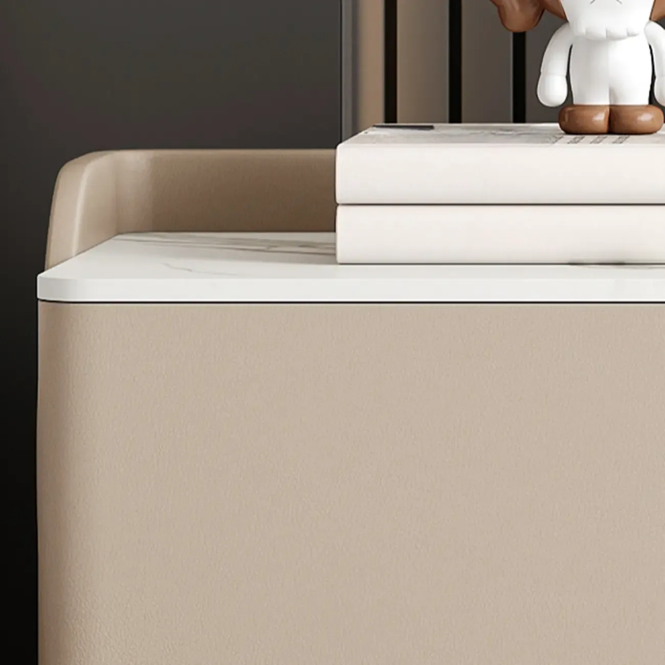 Art Deco Stone Top Nightstand with 2 Storage Drawers Image - 10