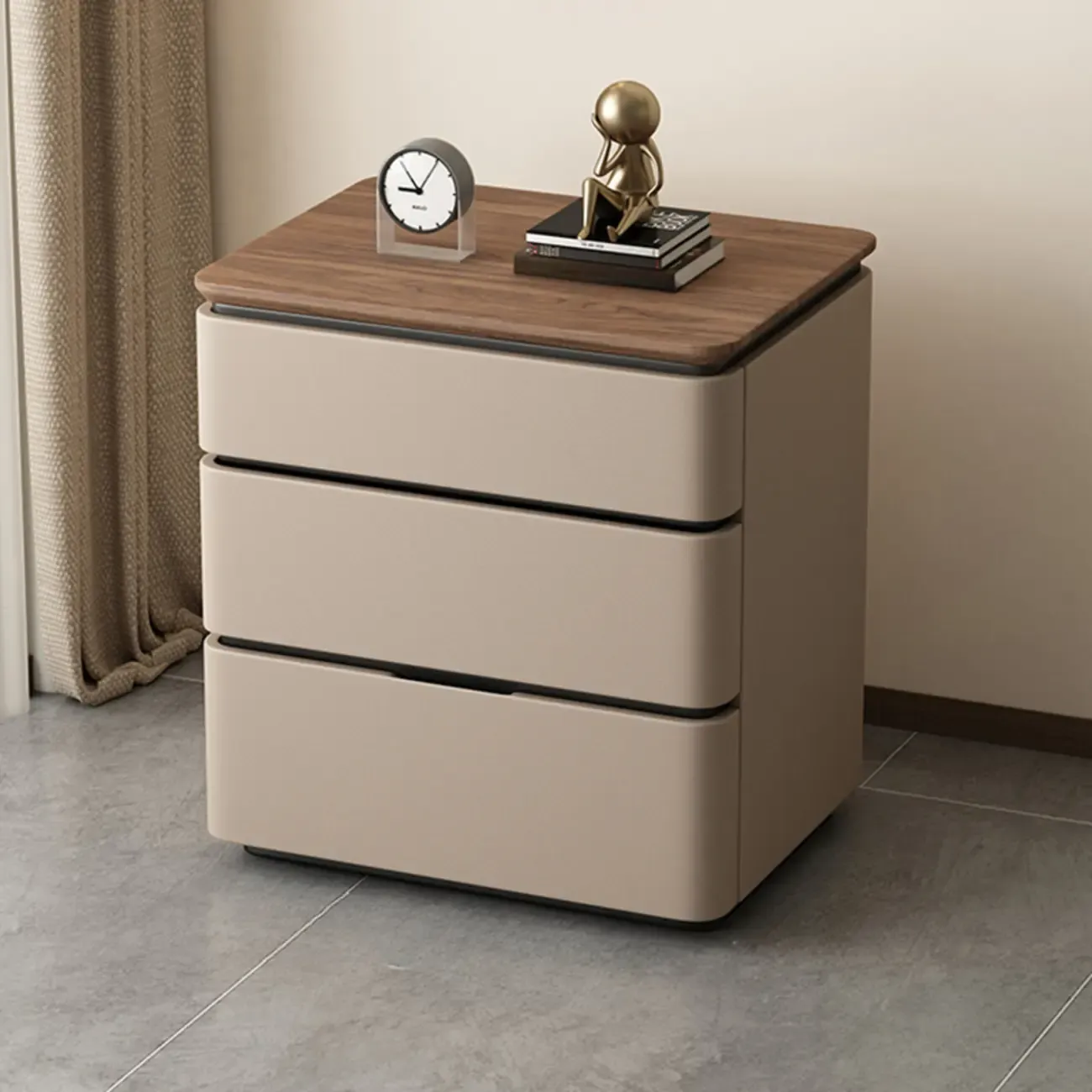 Modern Narrow Wooden Nightstand with 3 Drawers Image - 2