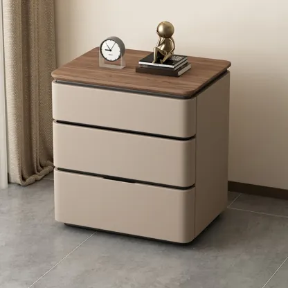 Modern Narrow Wooden Nightstand with 3 Drawers Image - 2