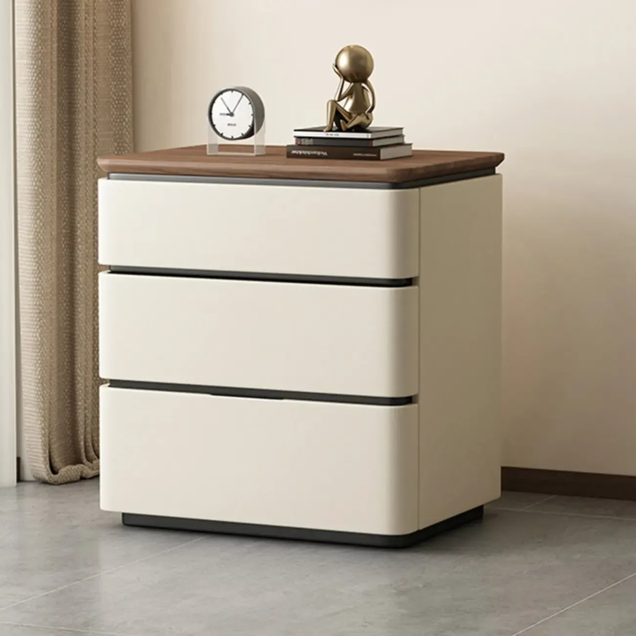 Modern Narrow Wooden Nightstand with 3 Drawers Image - 4