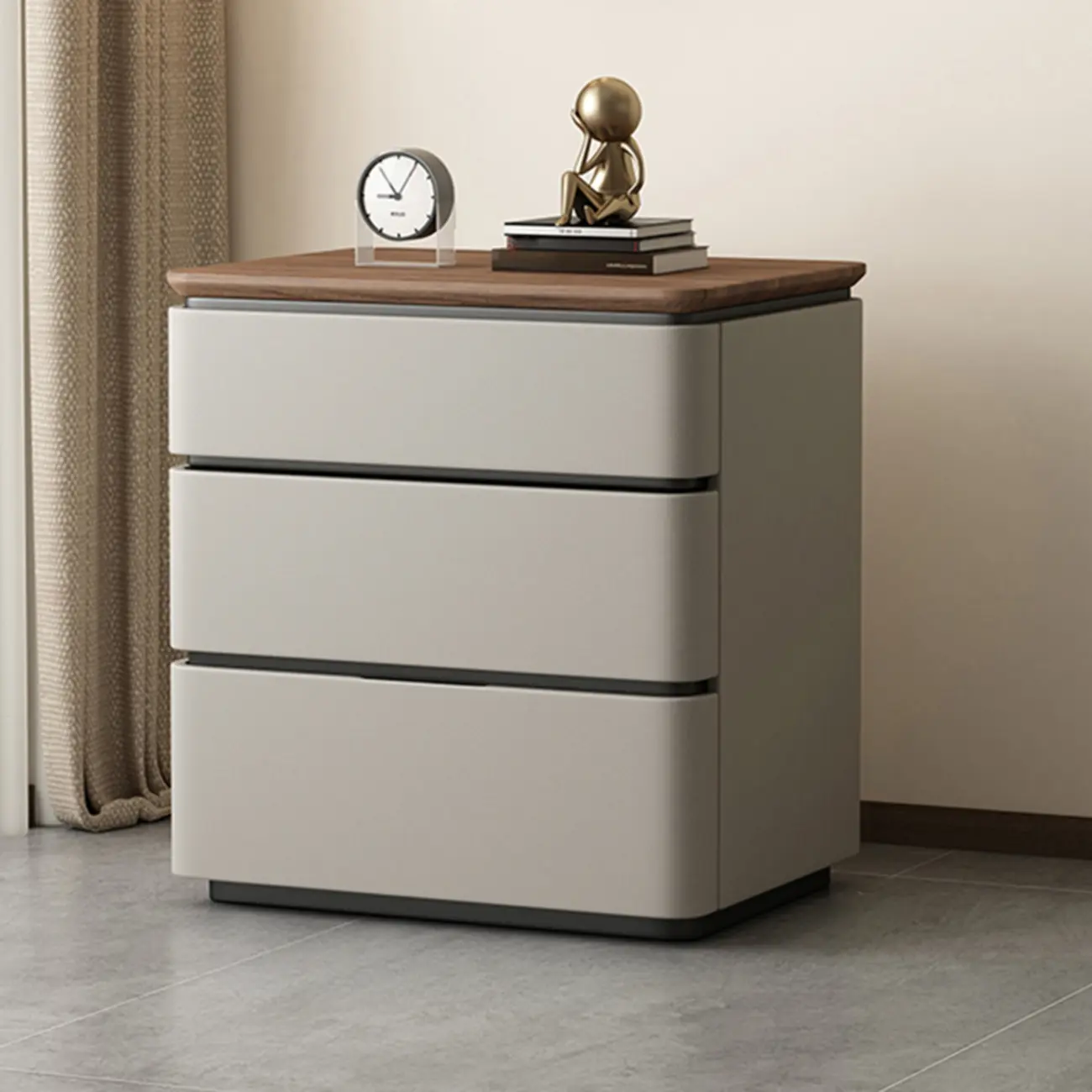 Modern Narrow Wooden Nightstand with 3 Drawers Image - 5 | homeyfad