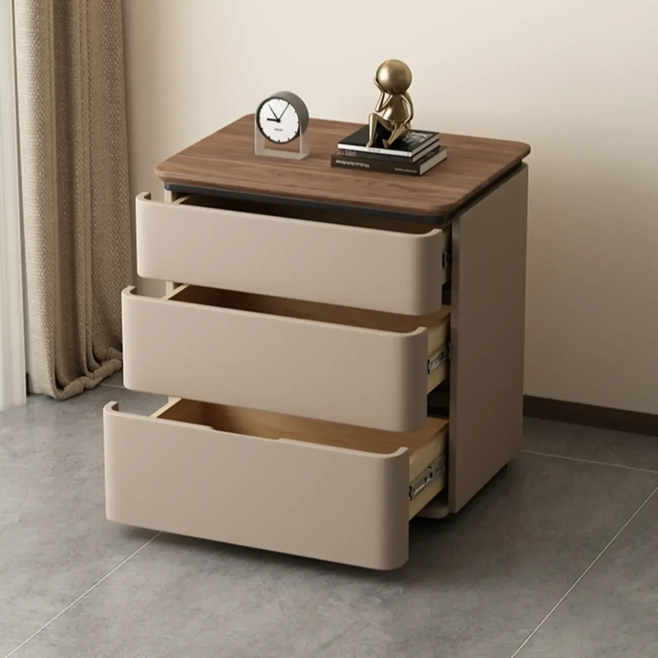 Modern Narrow Wooden Nightstand with 3 Drawers Image - 8