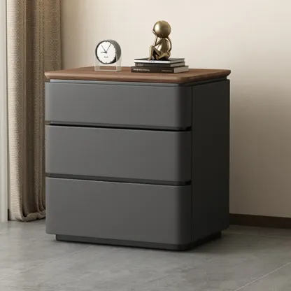Modern Narrow Wooden Nightstand with 3 Drawers Image - 9