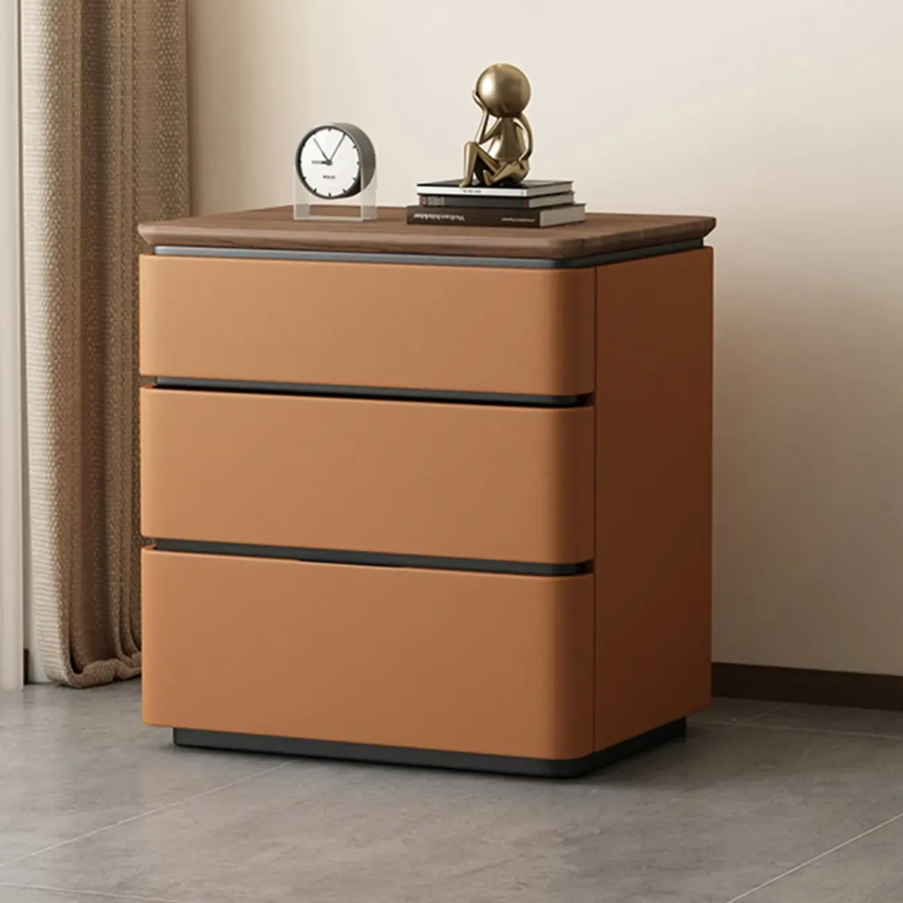 Modern Narrow Wooden Nightstand with 3 Drawers Image - 11
