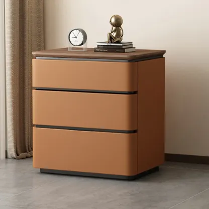 Modern Narrow Wooden Nightstand with 3 Drawers Image - 11