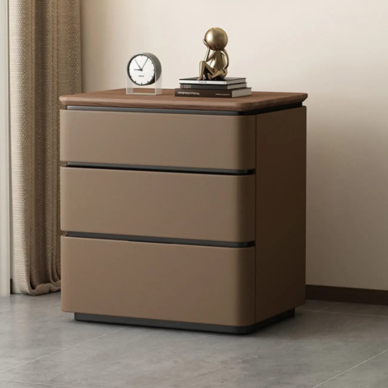 Modern Narrow Wooden Nightstand with 3 Drawers Image - 13