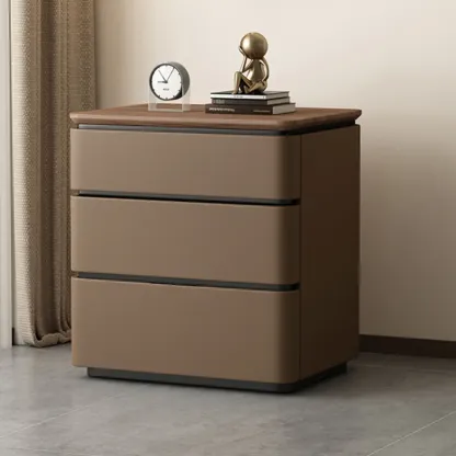 Modern Narrow Wooden Nightstand with 3 Drawers Image - 13