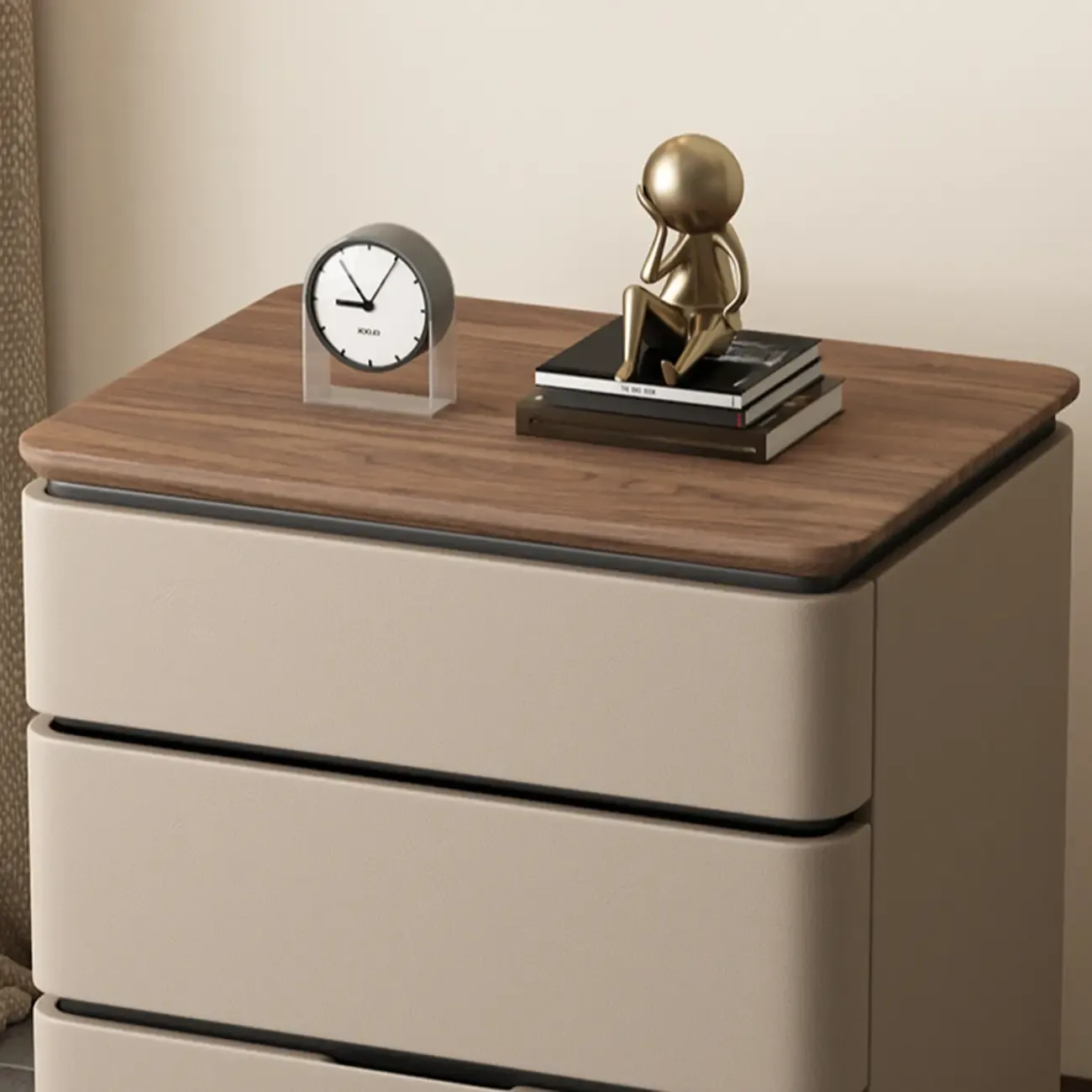 Modern Narrow Wooden Nightstand with 3 Drawers Image - 14