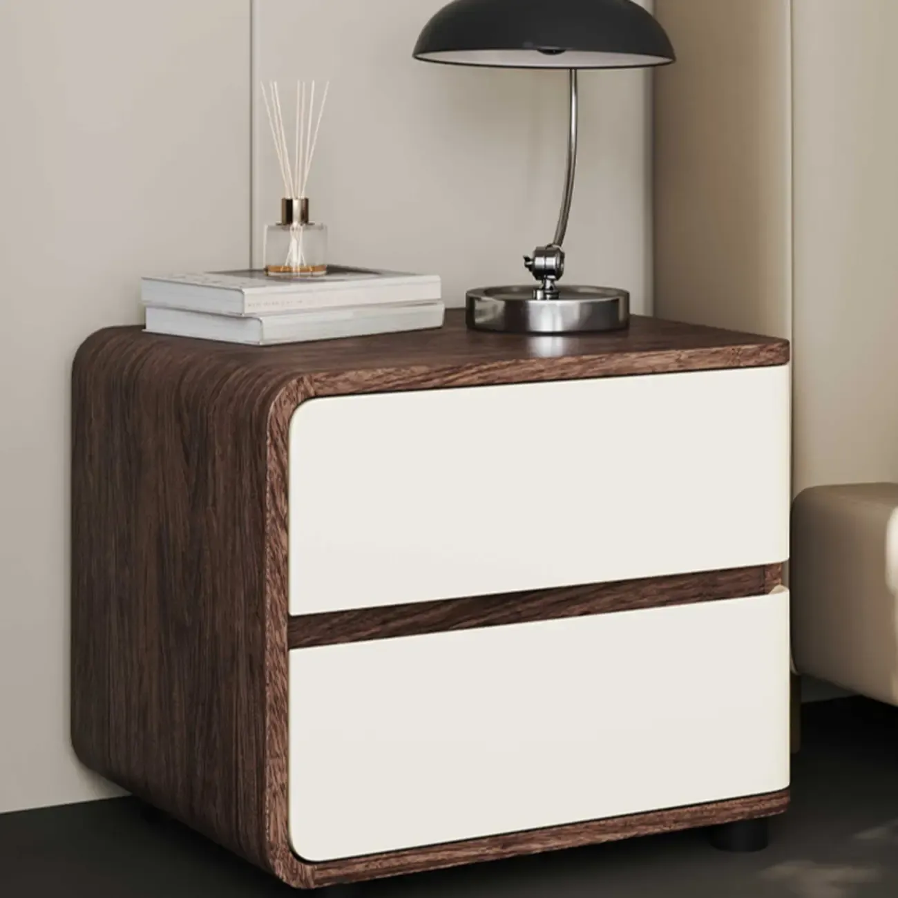 Modern Wooden Nightstand with 2 Drawers Image - 1