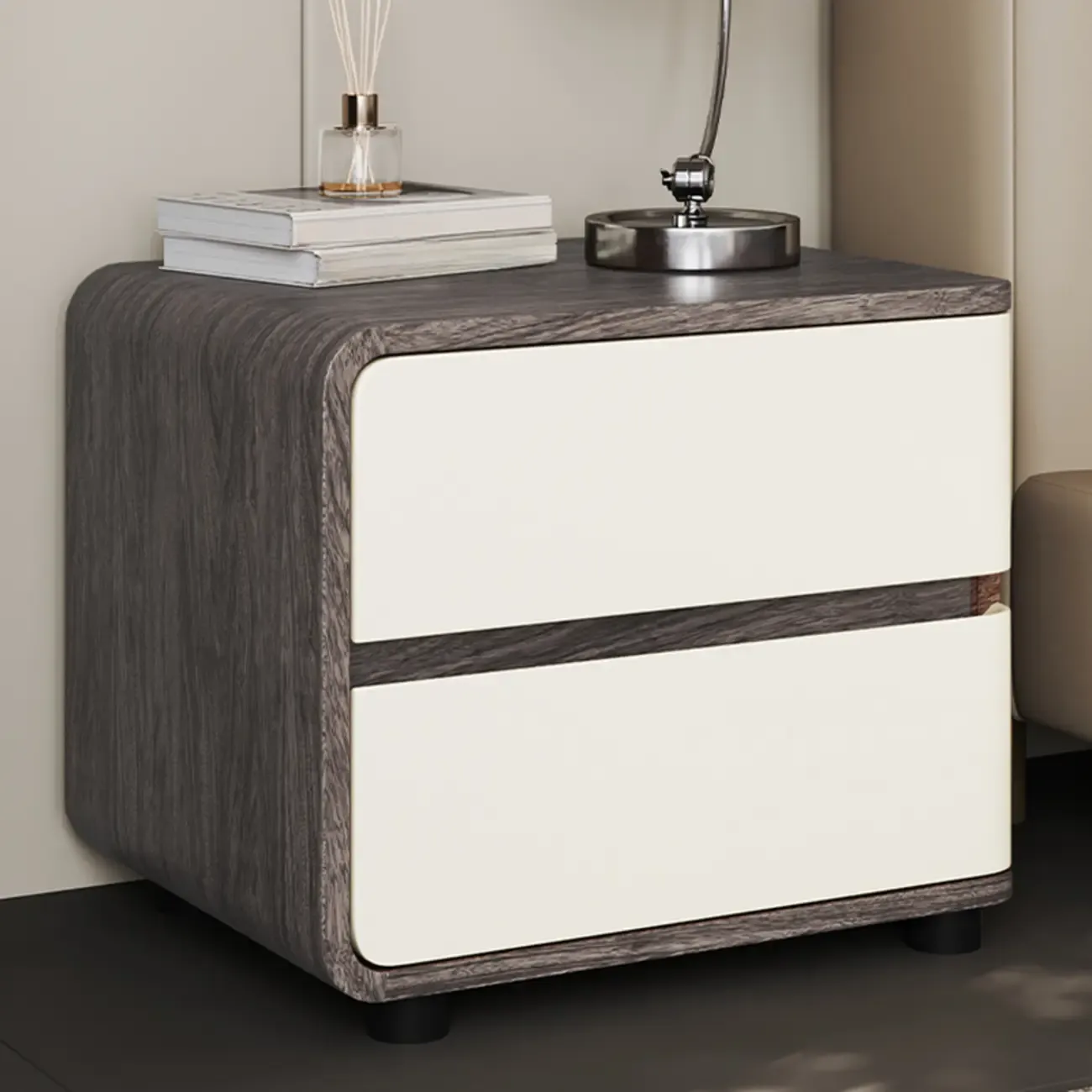 Modern Wooden Nightstand with 2 Drawers Image - 4