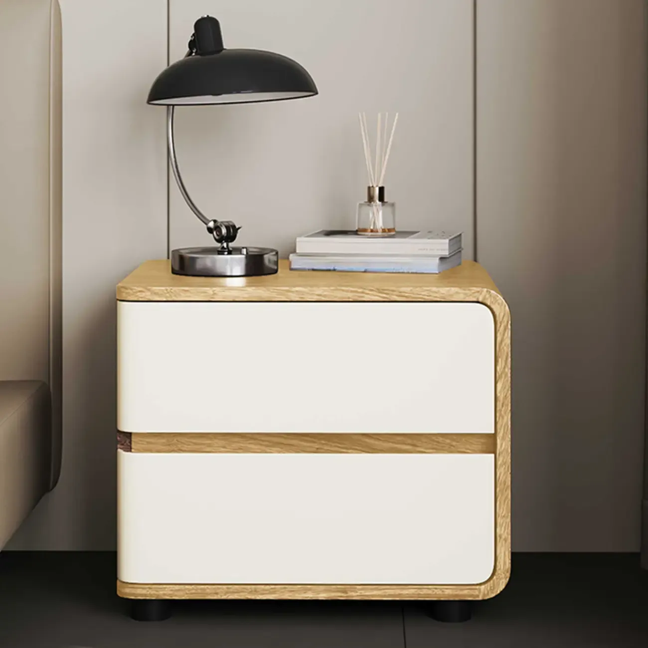 Modern Wooden Nightstand with 2 Drawers Image - 7