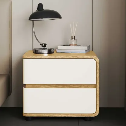 Modern Wooden Nightstand with 2 Drawers Image - 7