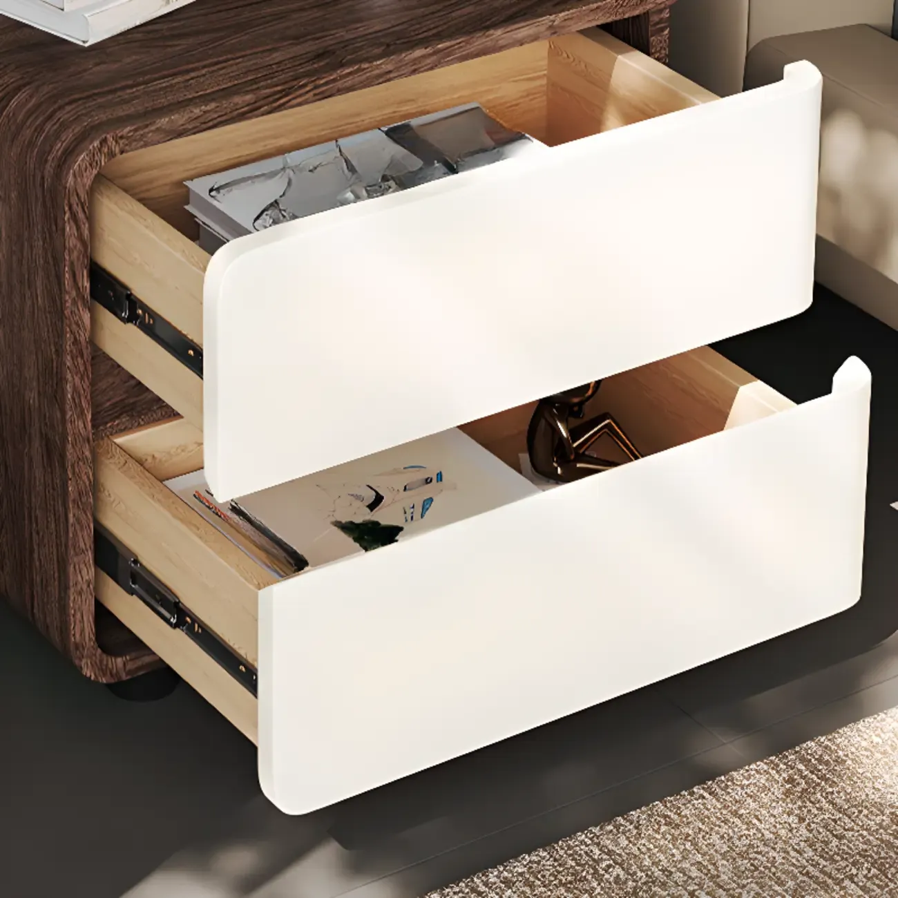 Modern Wooden Nightstand with 2 Drawers Image - 10