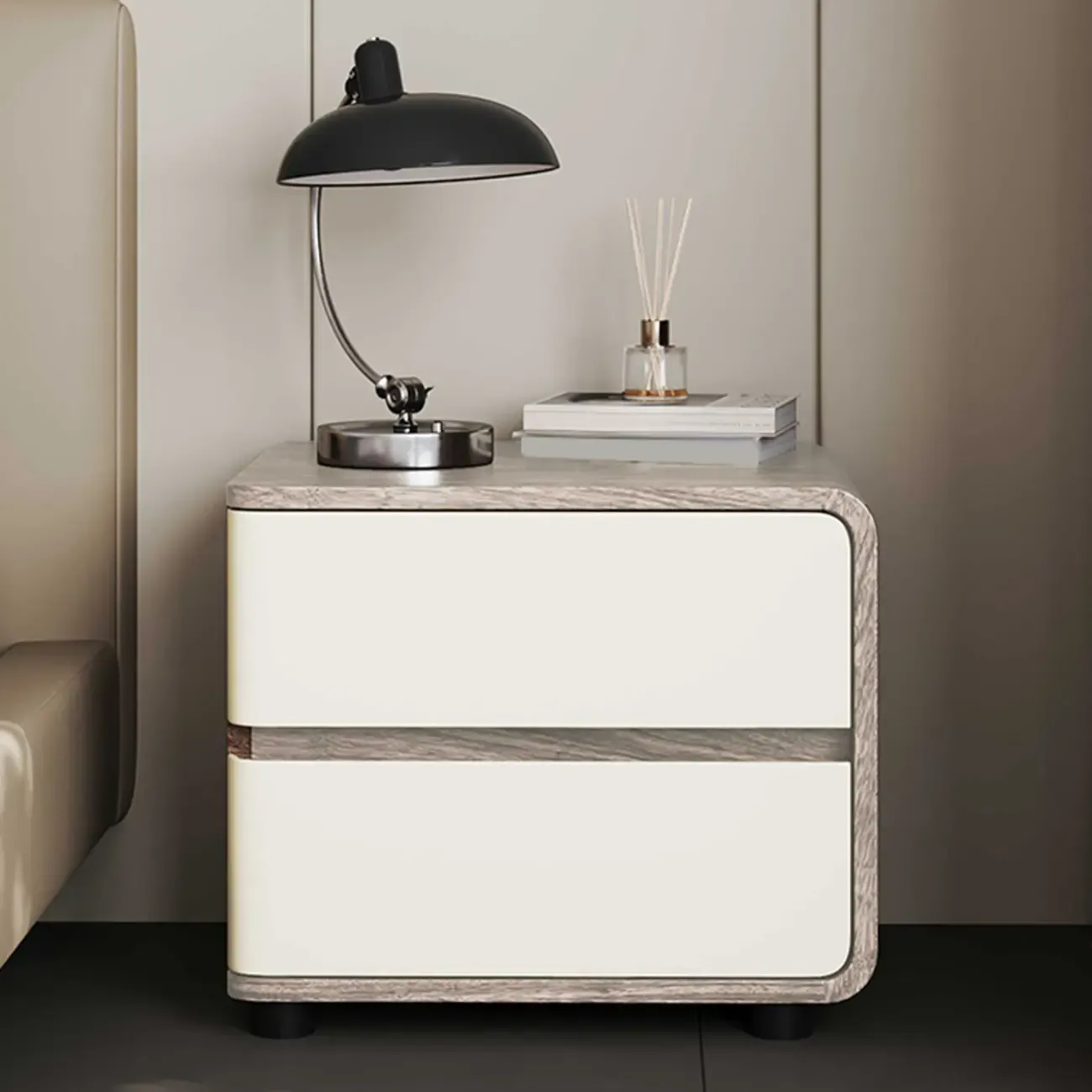Modern Wooden Nightstand with 2 Drawers Image - 11