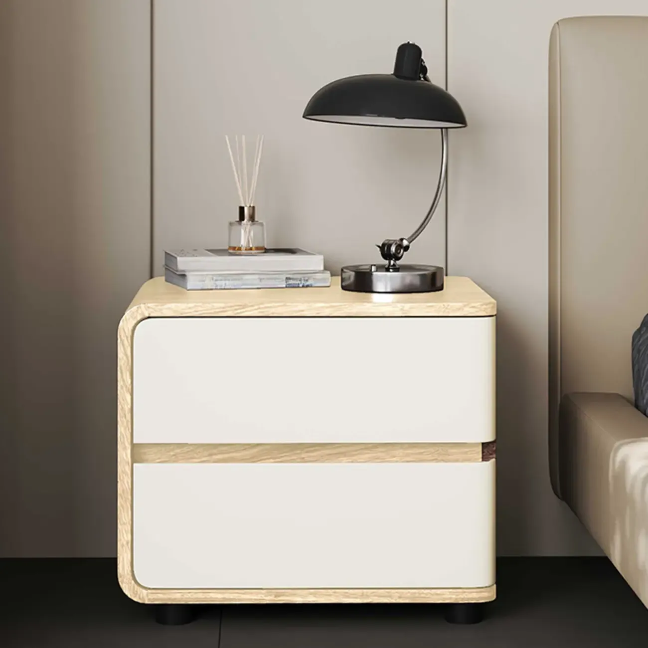 Modern Wooden Nightstand with 2 Drawers Image - 12
