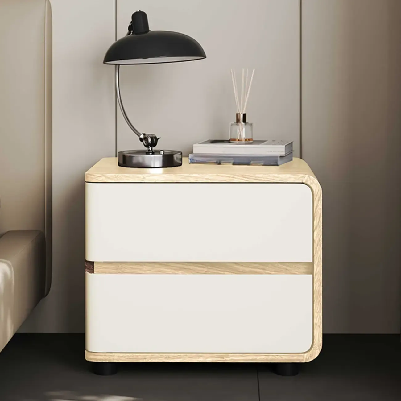Modern Wooden Nightstand with 2 Drawers Image - 13