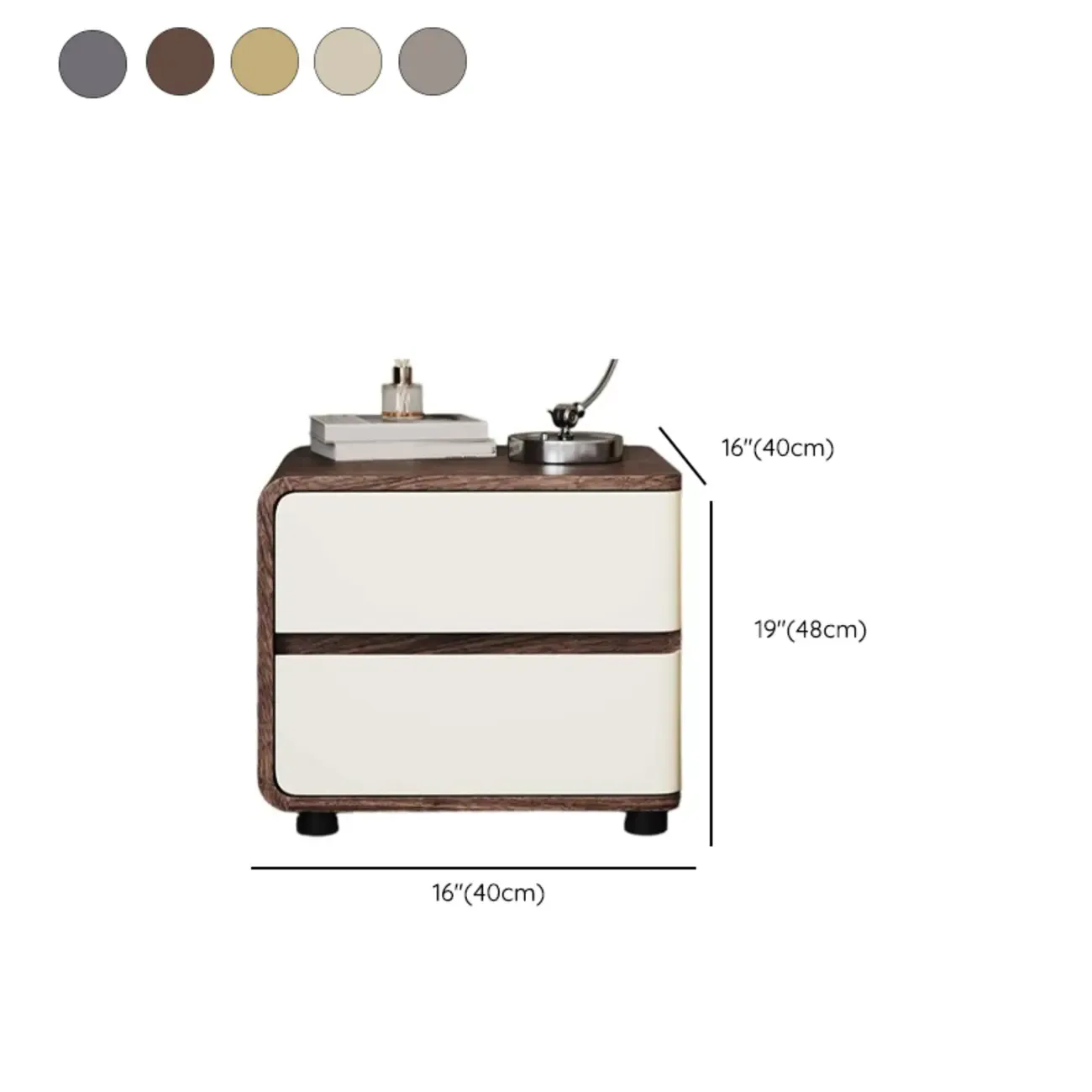 Modern Wooden Nightstand with 2 Drawers #size