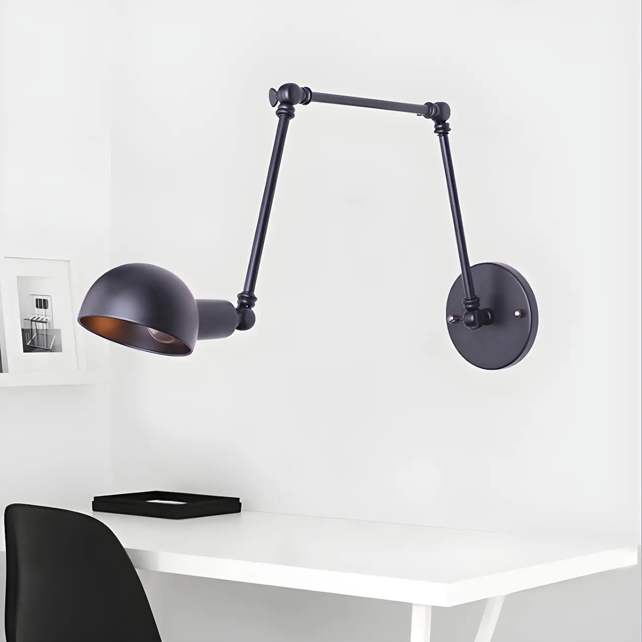 Industrial Metal Black Bowl Swing Arm Wall Light Image - 3 | homeyfad