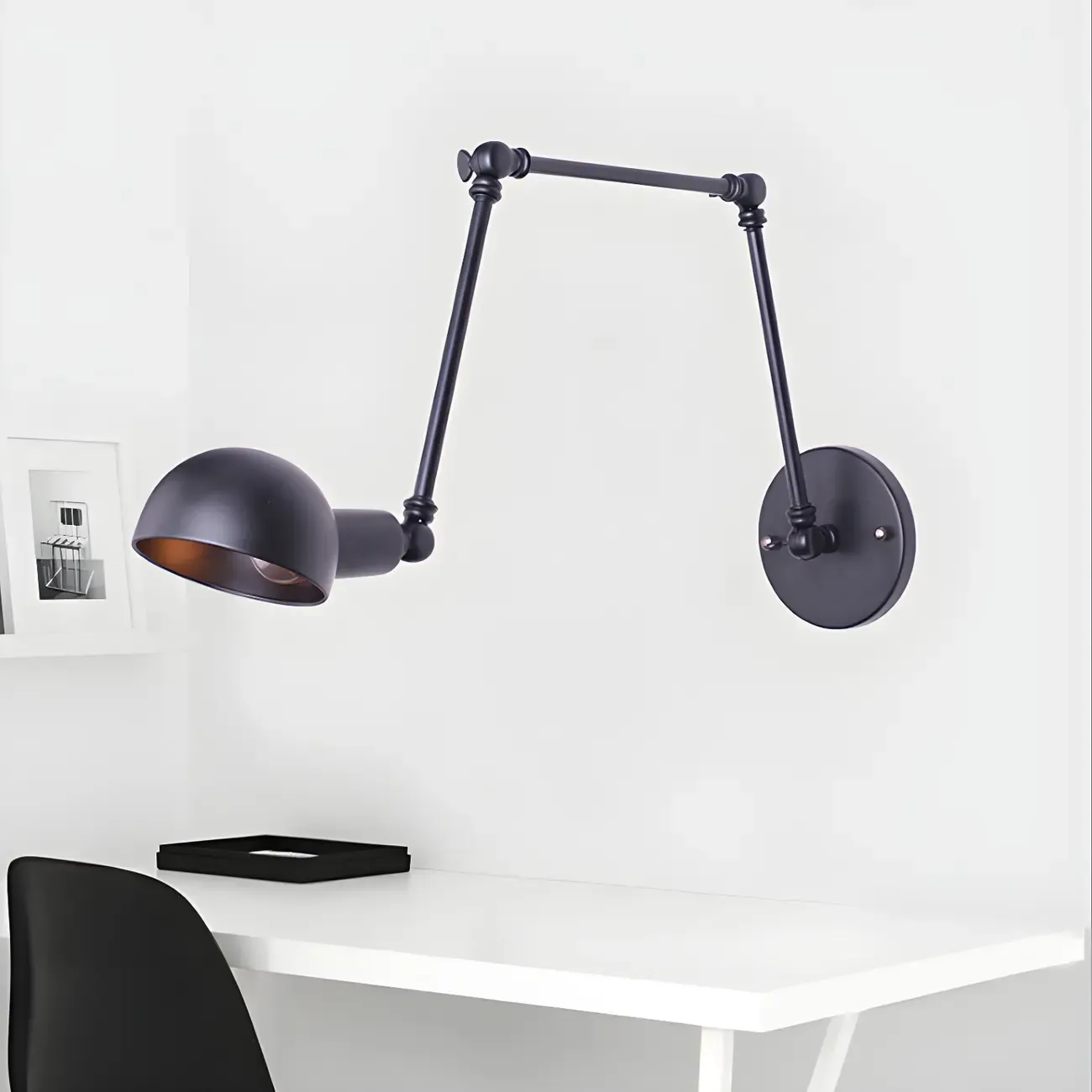 Industrial Metal Black Bowl Swing Arm Wall Light Image - 3