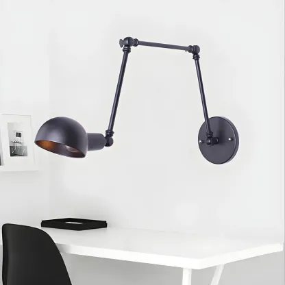Industrial Metal Black Bowl Swing Arm Wall Light Image - 3