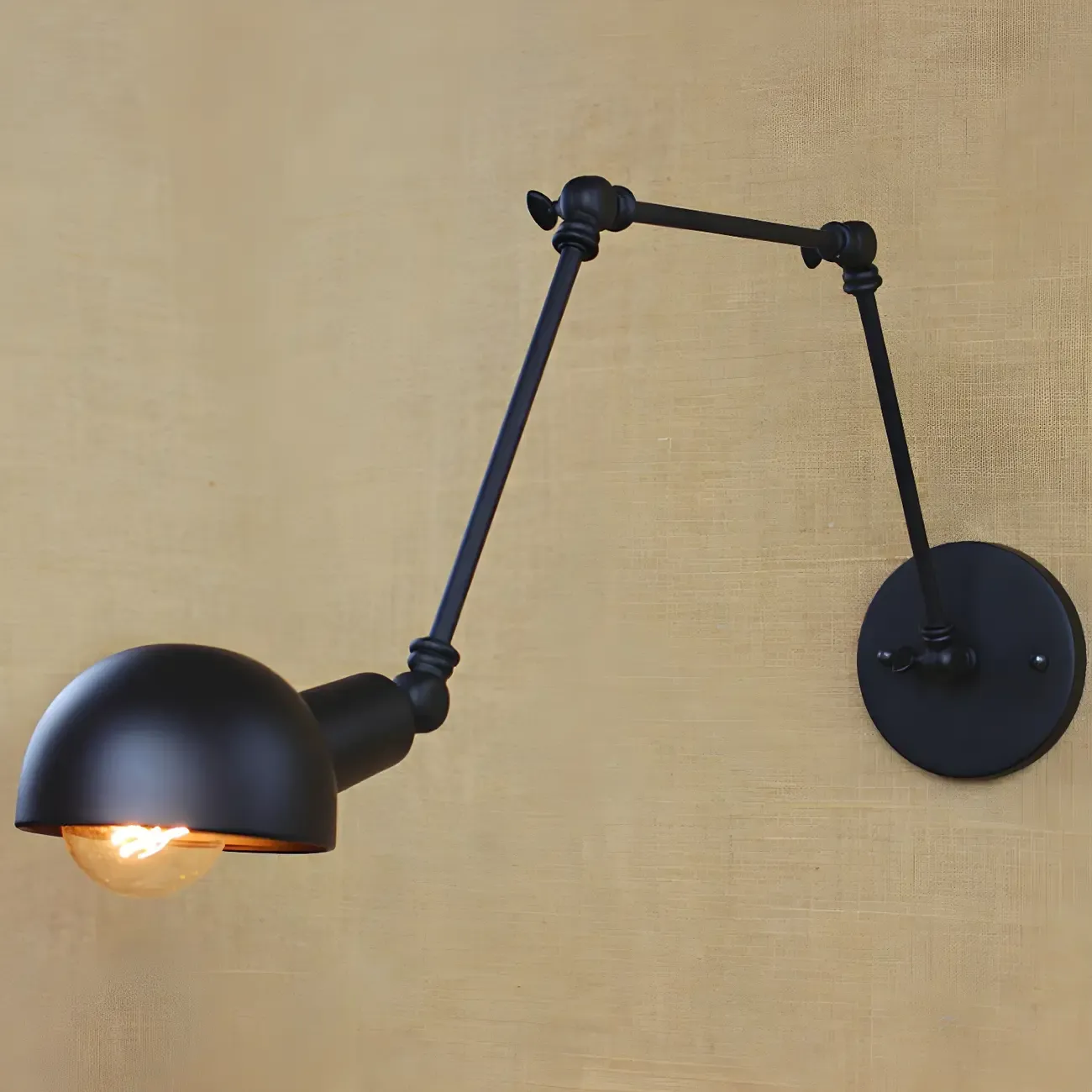Industrial Metal Black Bowl Swing Arm Wall Light Image - 2
