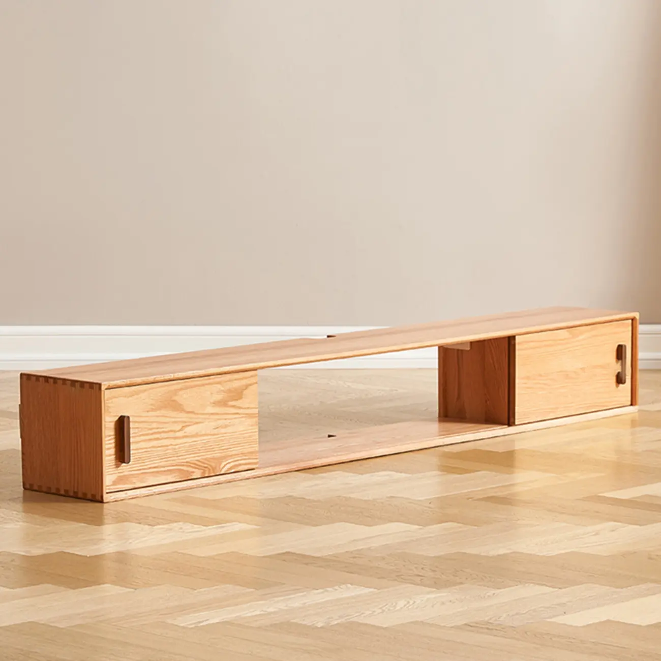 Natural Wood Wall Mount TV Stand Entertainment Center Image - 16 | homeyfad