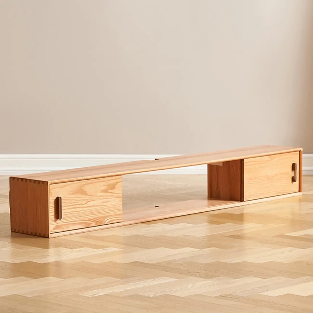 Natural Wood Wall Mount TV Stand Entertainment Center Image - 16