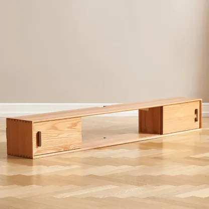 Natural Wood Wall Mount TV Stand Entertainment Center Image - 16