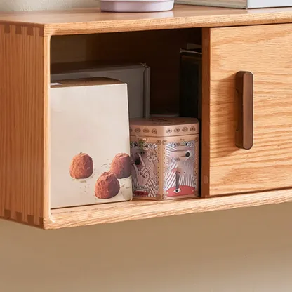 Natural Wood Wall Mount TV Stand Entertainment Center Image - 11