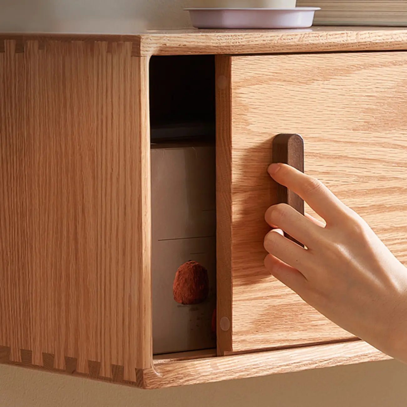 Natural Wood Wall Mount TV Stand Entertainment Center Image - 6 | homeyfad