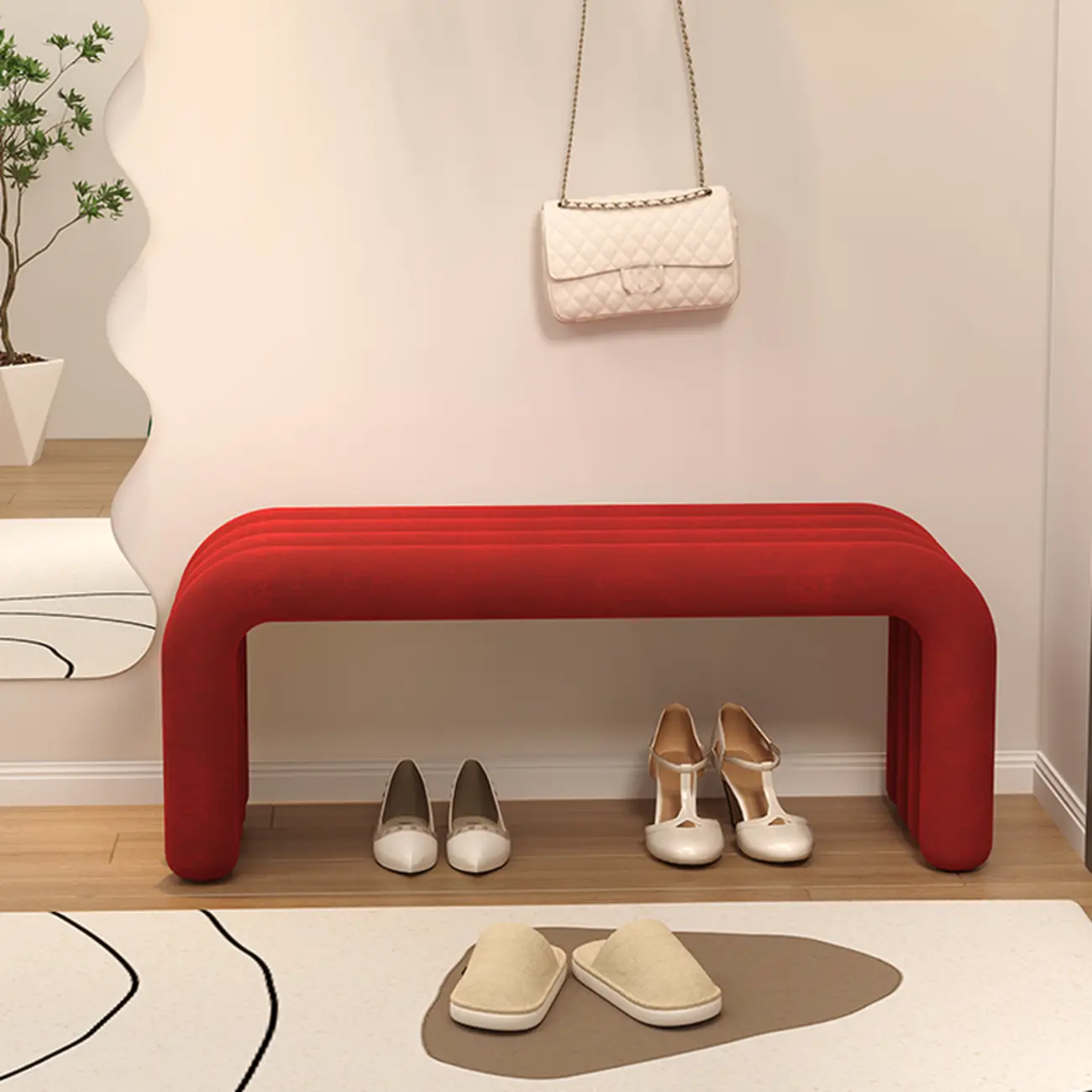 Modern Black Suede Fabric Tubular Entryway Bench Image - 3 | homeyfad