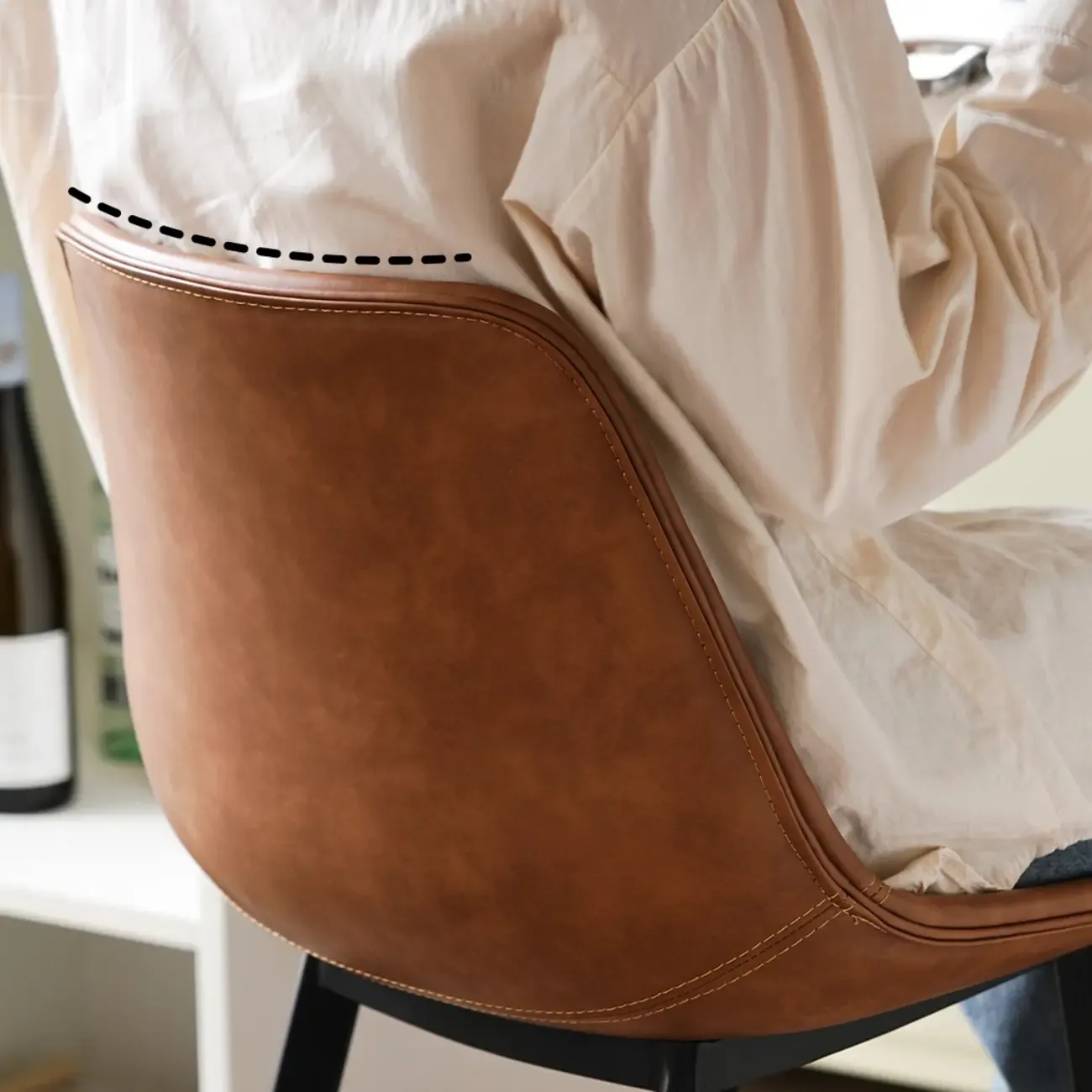 Mid-Century Modern Quilted Upholstered Leather Bar Stool Image - 4