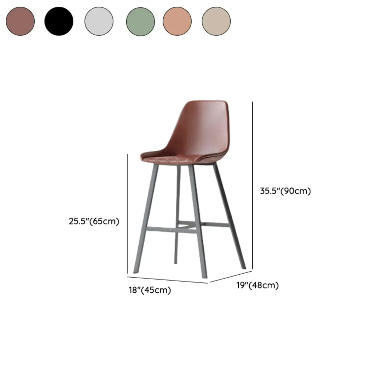 Mid-Century Modern Quilted Upholstered Leather Bar Stool #size