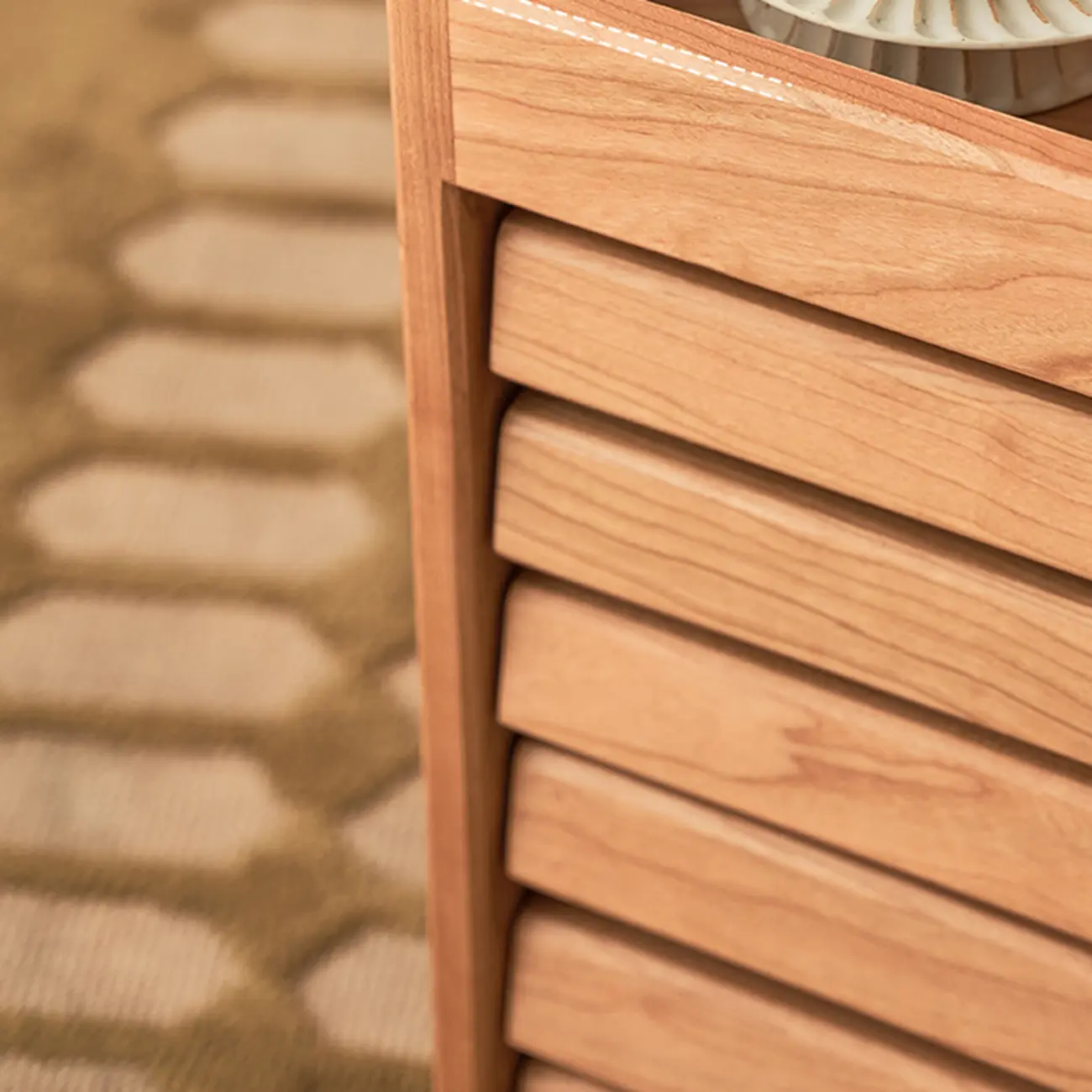 Modern Cherry Wood Rolling Side Table with Drawers Image - 5 | homeyfad