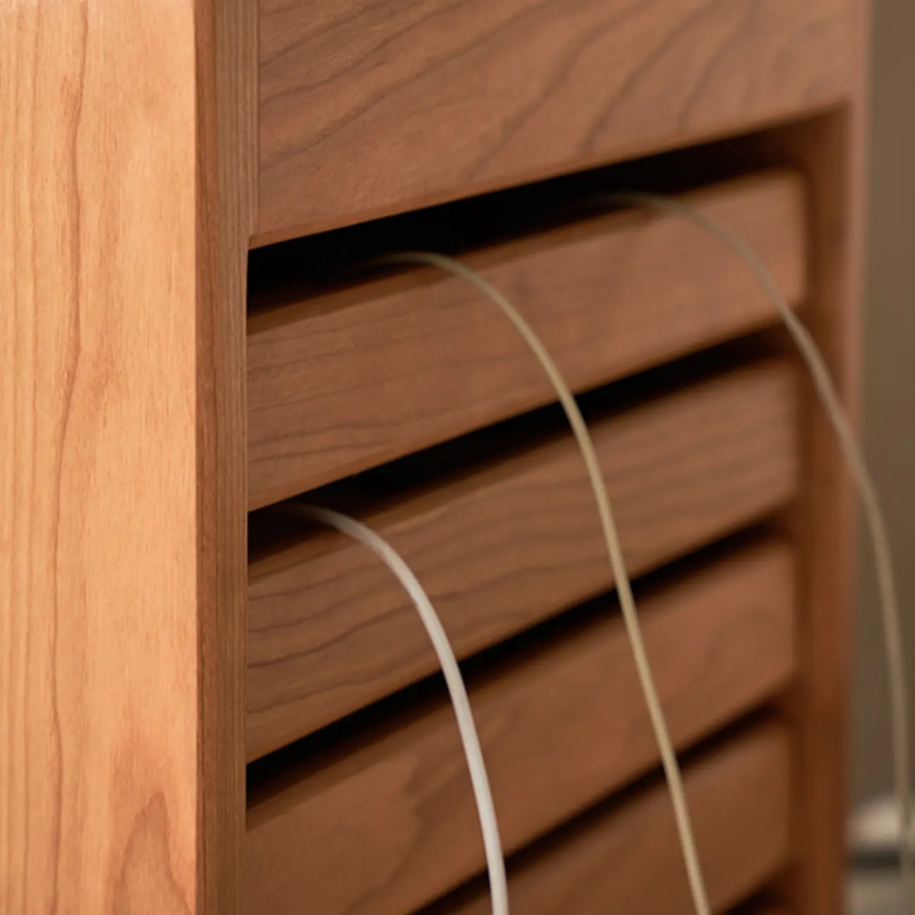 Modern Cherry Wood Rolling Side Table with Drawers Image - 8 | homeyfad