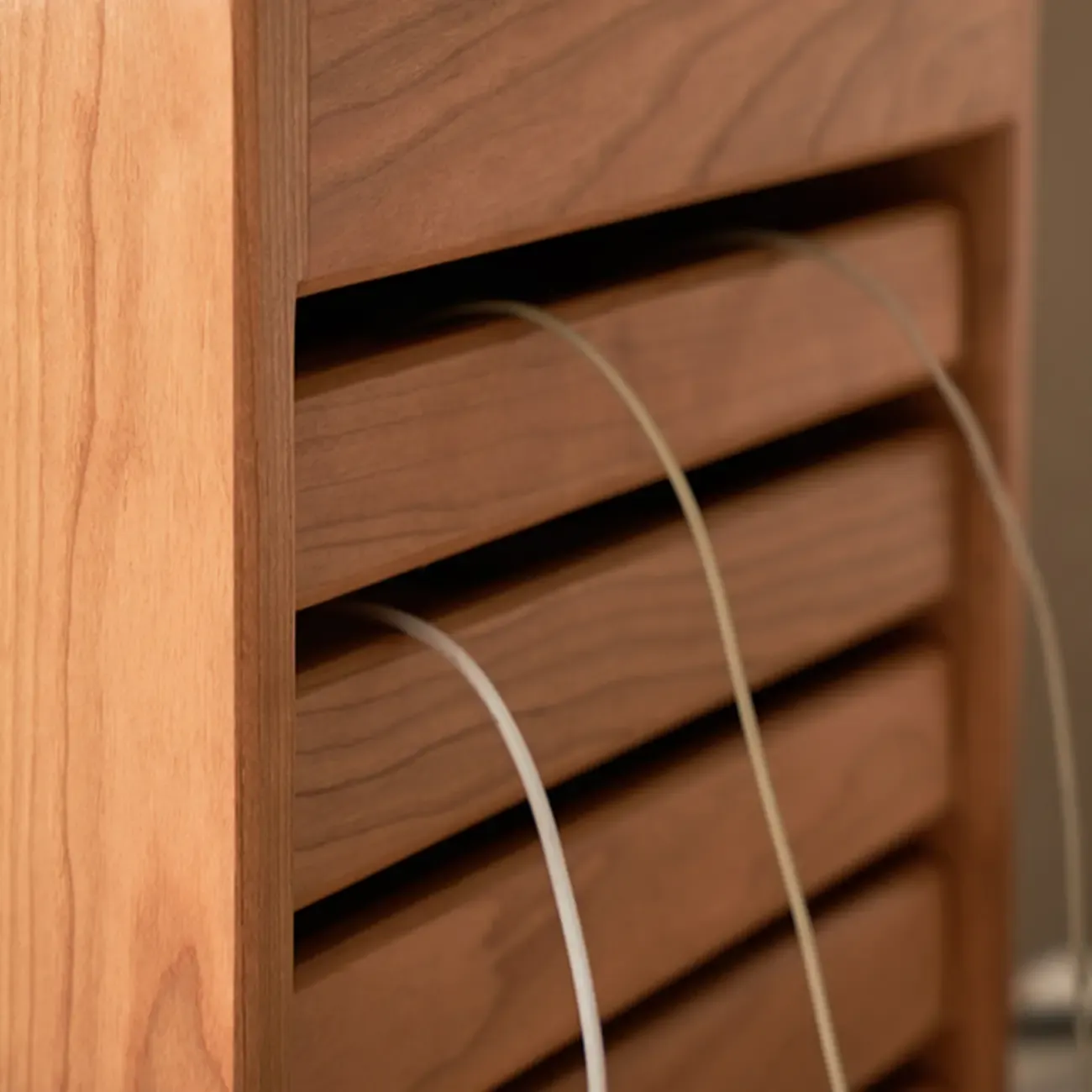 Modern Cherry Wood Rolling Side Table with Drawers Image - 8