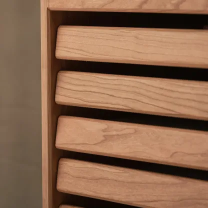 Modern Cherry Wood Rolling Side Table with Drawers Image - 9