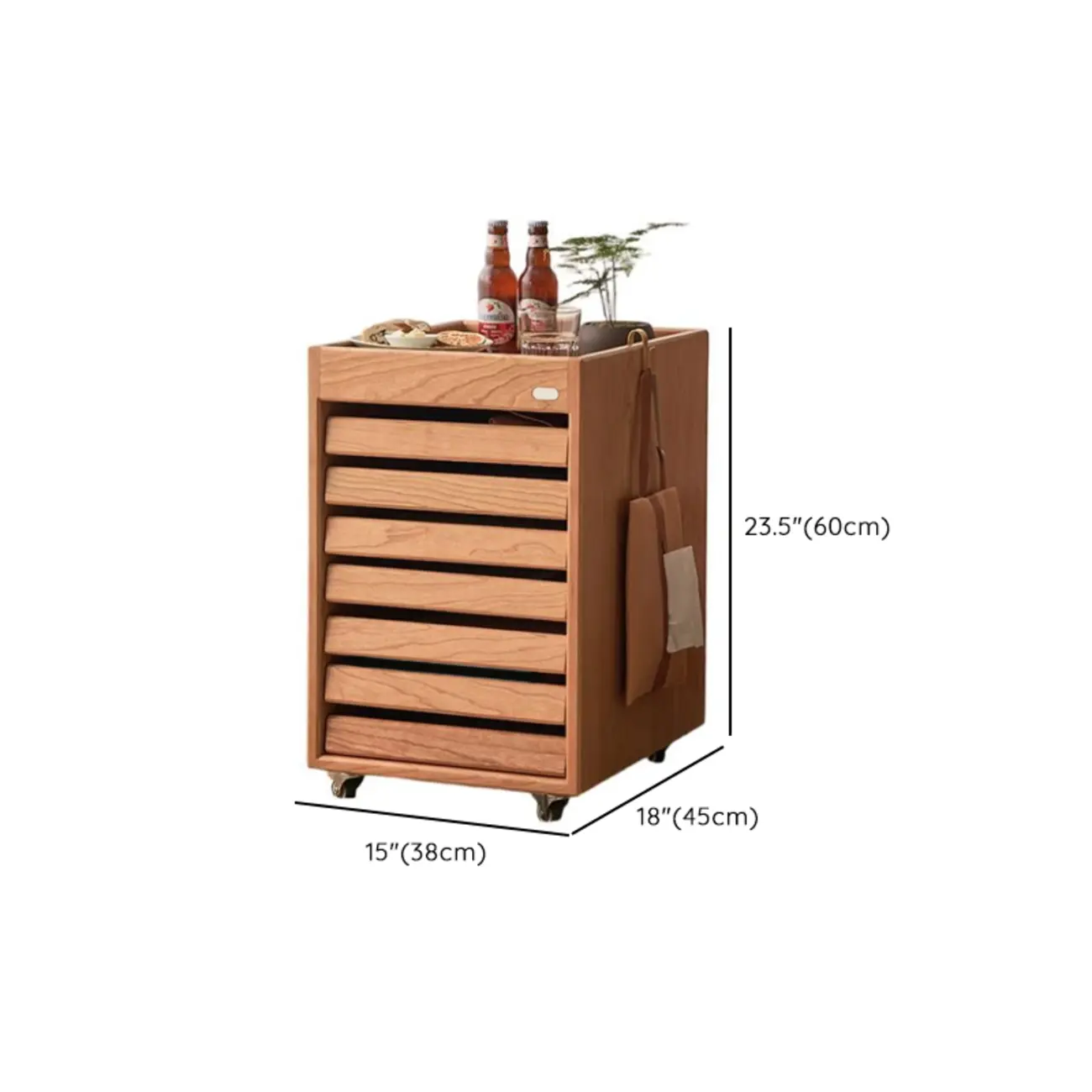 Modern Cherry Wood Rolling Side Table with Drawers #size | homeyfad