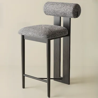 Mid-Century Modern Boucle Wood Counter Bar Stool Image - 3