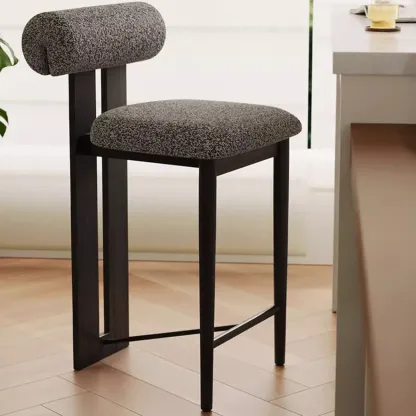 Mid-Century Modern Boucle Wood Counter Bar Stool Image - 9